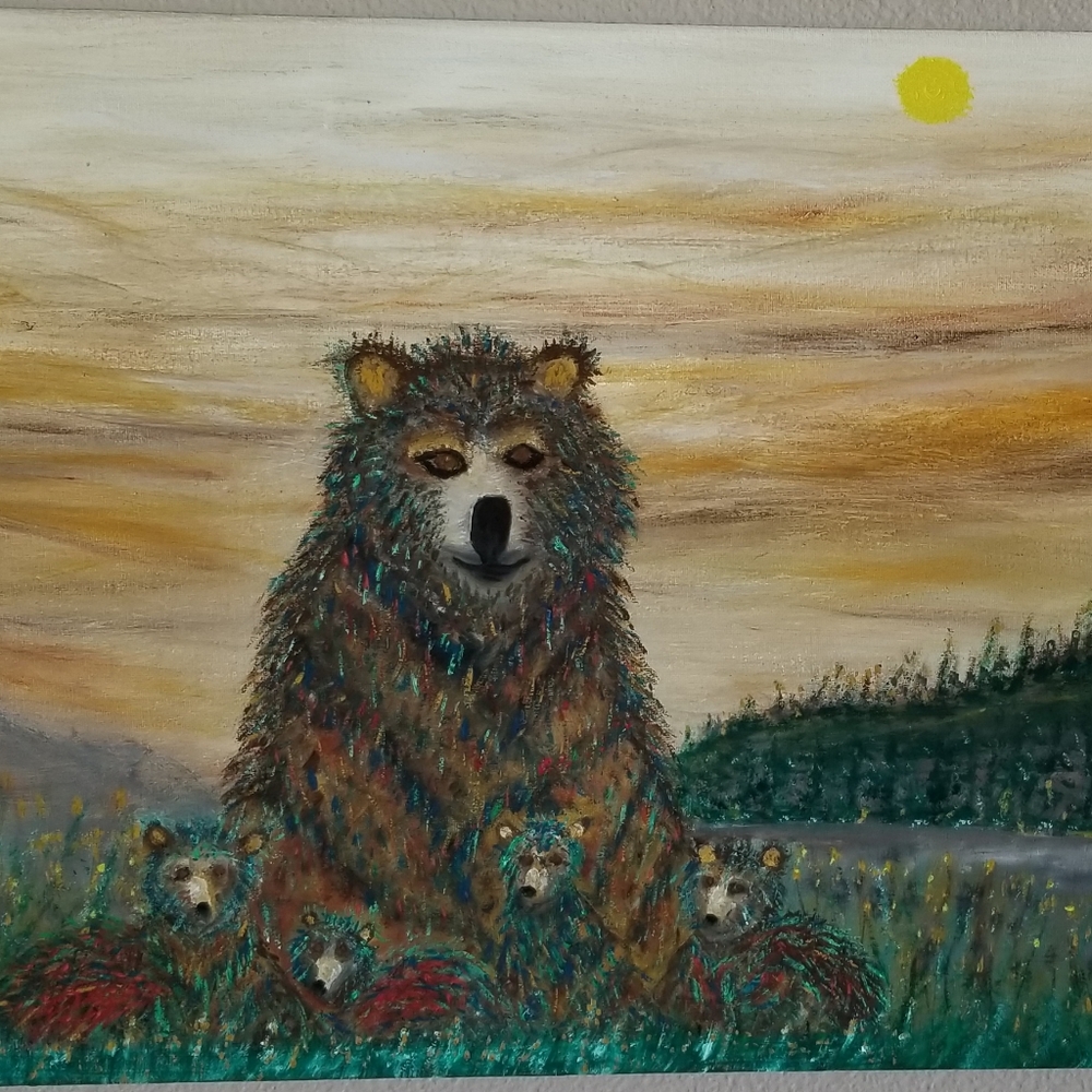 BEAR FAMILY OIL PAINTING 16 x 20 canvas original